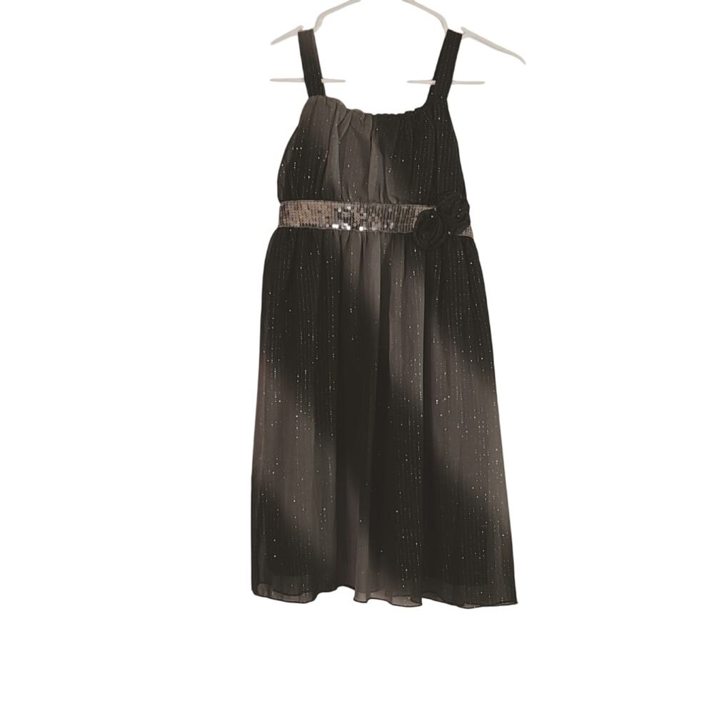 Youth Girls Holiday Editions  Shiny Black Gray Party Dress Size XL
